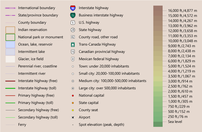 U.S. state highway map legend