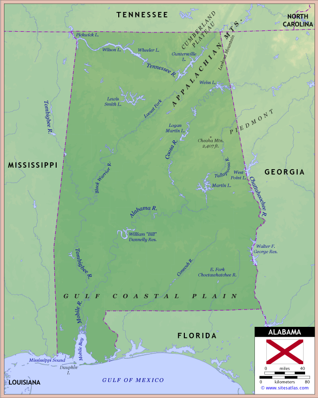 Alabama Physical Map