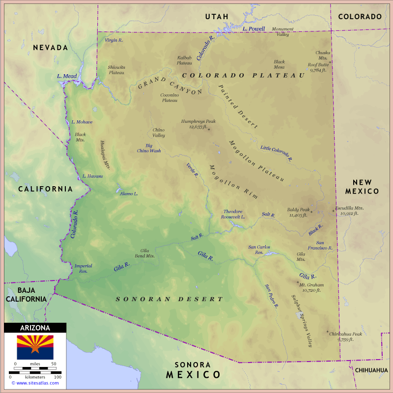 Arizona Physical Map