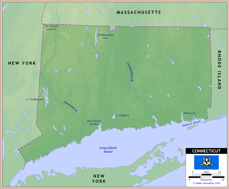 Connecticut Physical Map