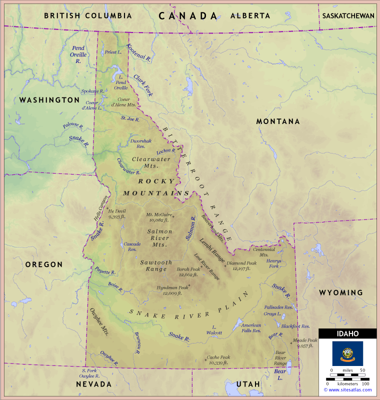 Idaho Physical Map