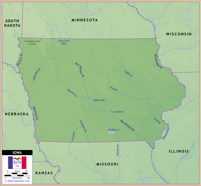 Iowa Physical Map