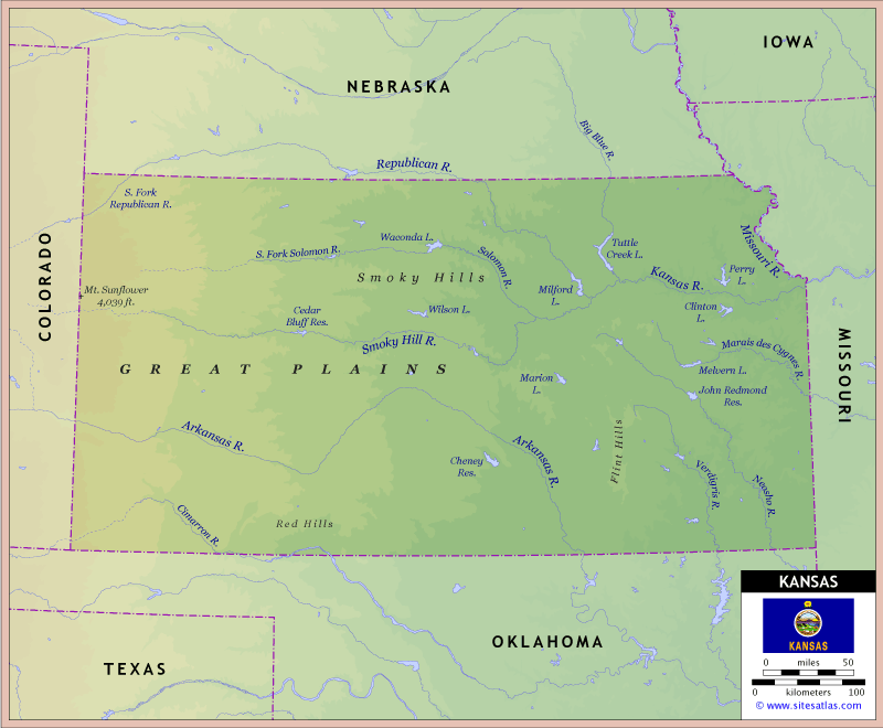 Kansas Physical Map