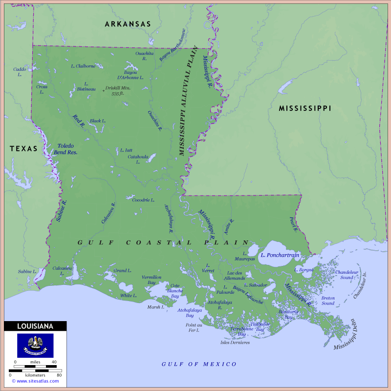 Louisiana Physical Map