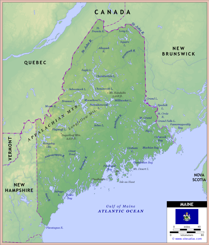 Maine Physical Map