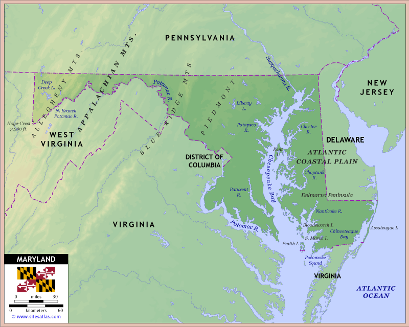 Maryland Physical Map