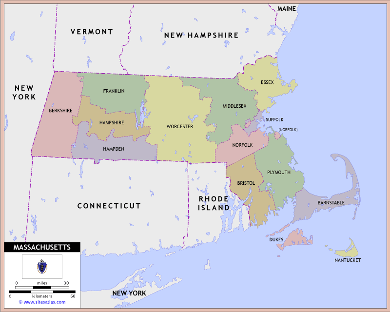 Massachusetts County Map