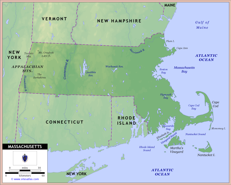 Massachusetts Physical Map