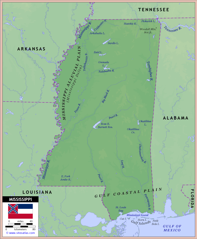 Mississippi Physical Map