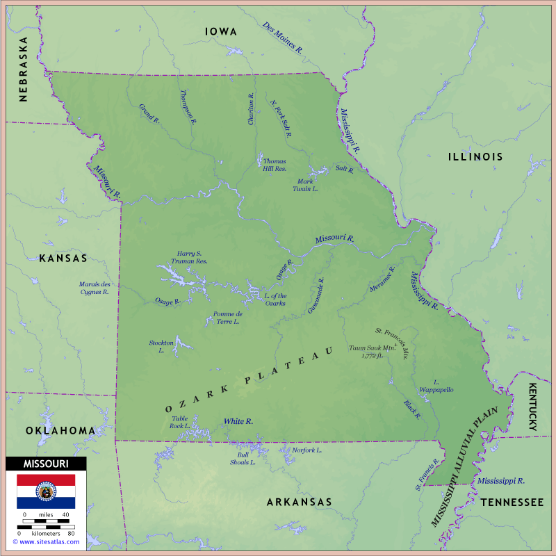 Missouri Physical Map