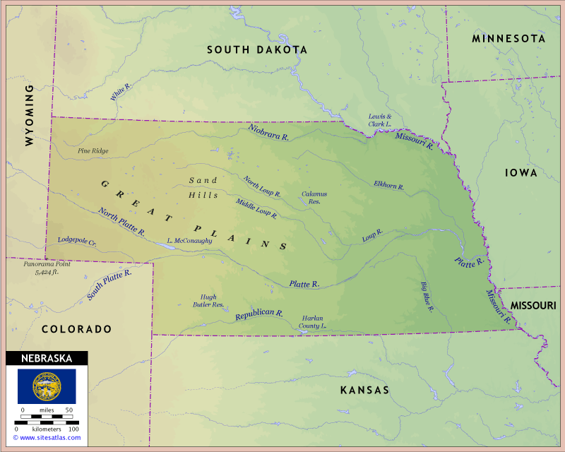 Nebraska Physical Map