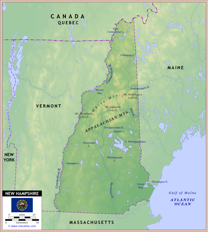 New Hampshire Physical Map