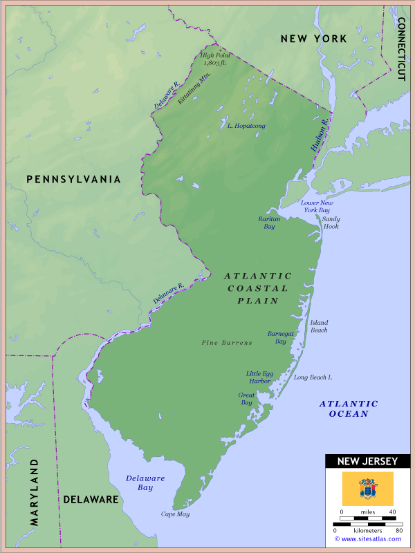 New Jersey Physical Map