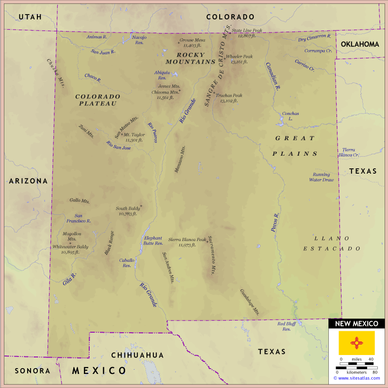 New Mexico Physical Map