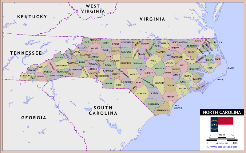 North Carolina County Map