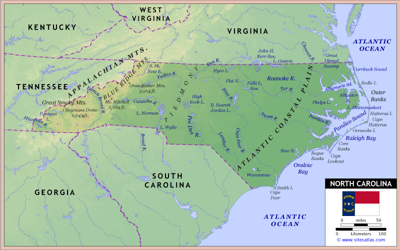 North Carolina Physical Map