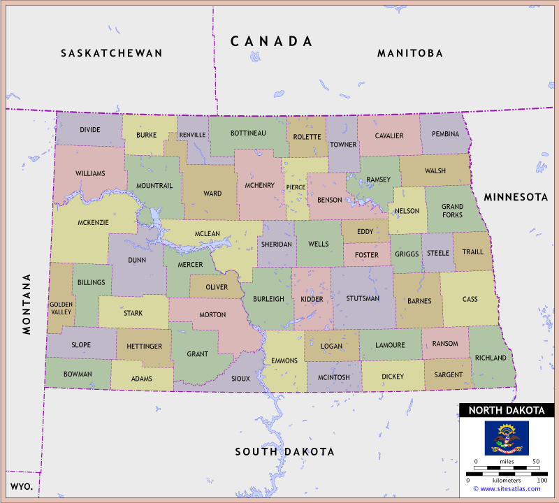 North Dakota County Map