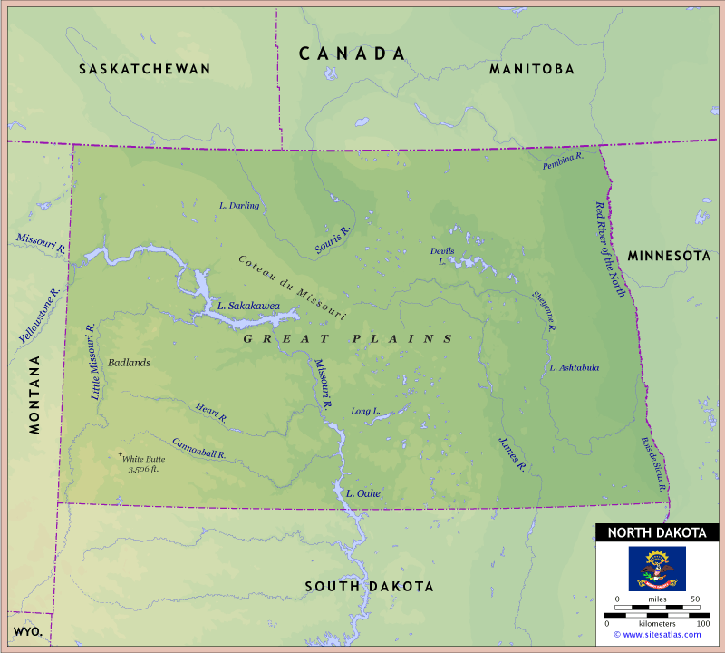 North Dakota Physical Map