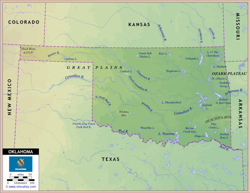 Oklahoma Physical Map