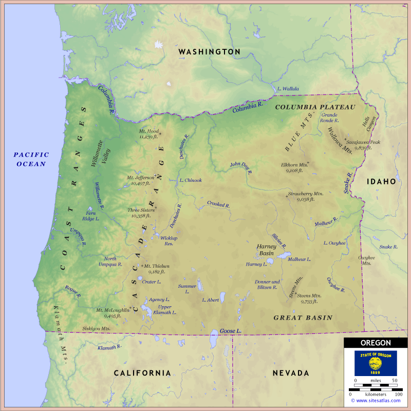 Oregon Physical Map