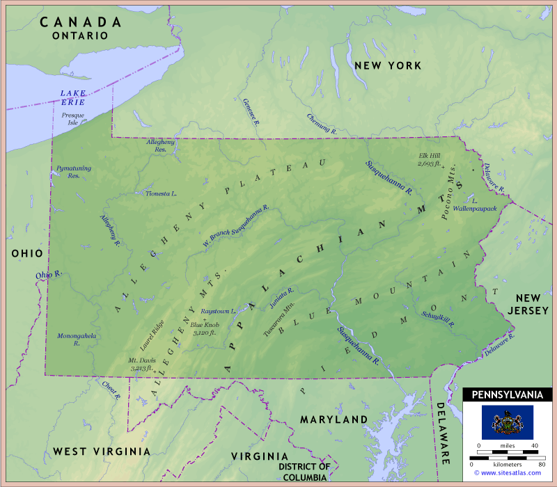 Pennsylvania Physical Map