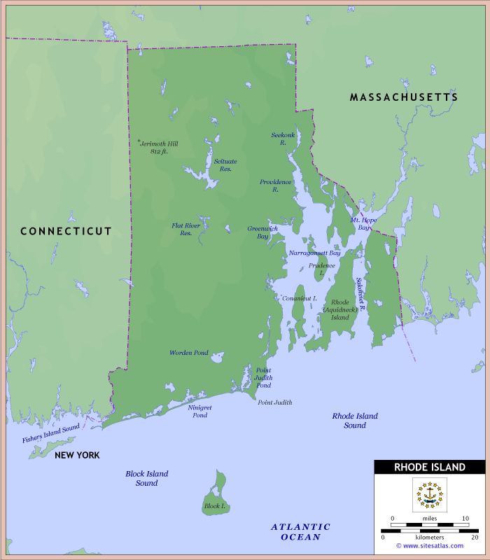 Rhode Island Physical Map