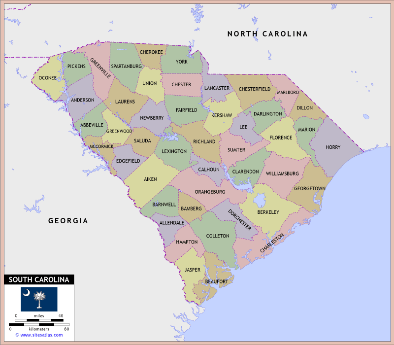 South Carolina County Map