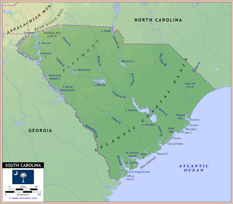 South Carolina Physical Map