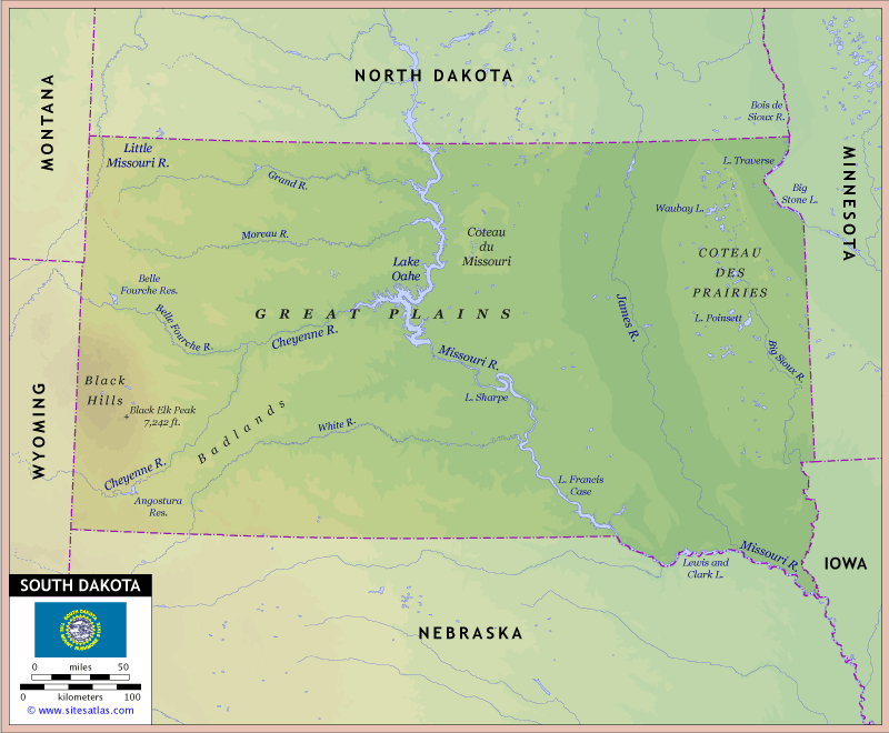 South Dakota Physical Map