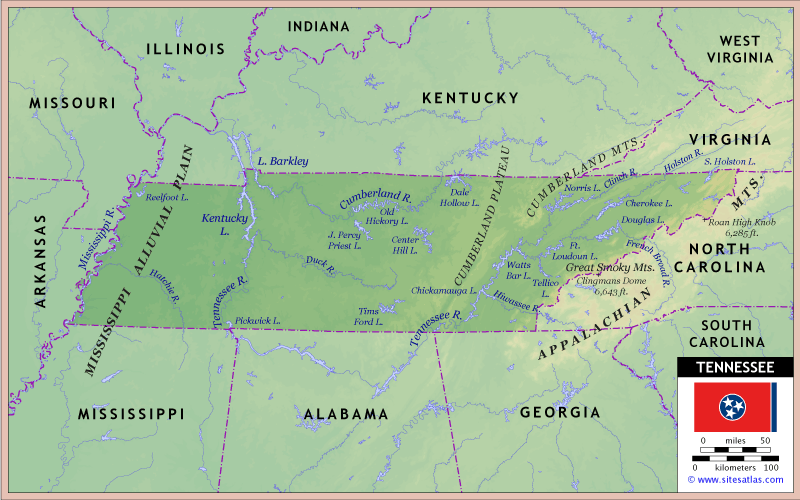 Tennessee Physical Map