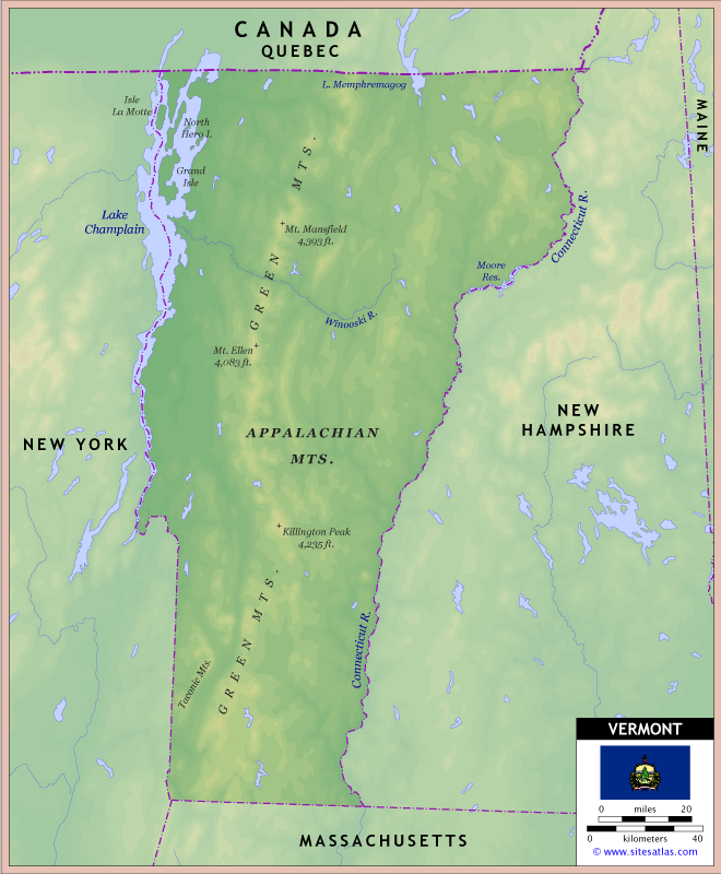 Vermont Physical Map