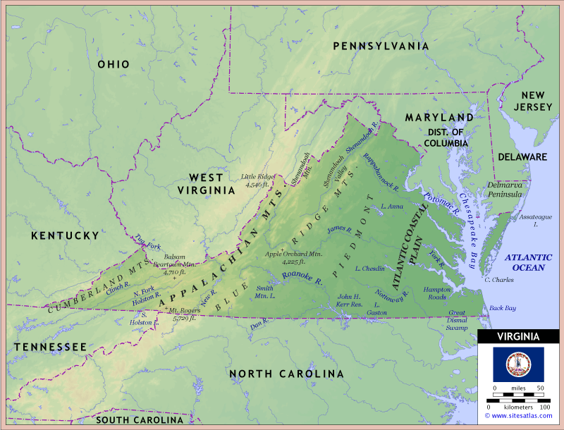 Virginia Physical Map