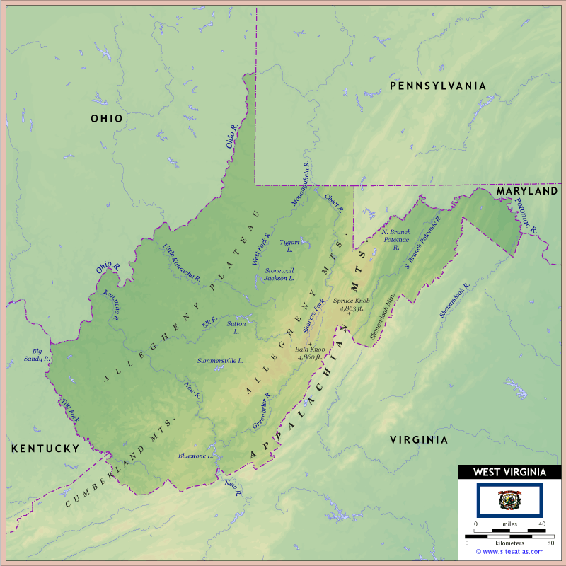 West Virginia Physical Map